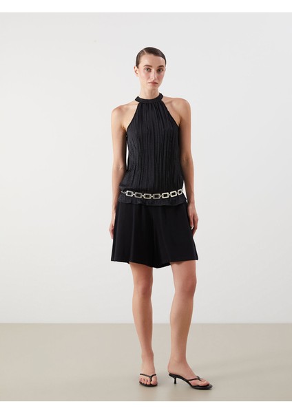 Yeni Sezon Beli Lastikli Keten Karışımlı Kadın Şort