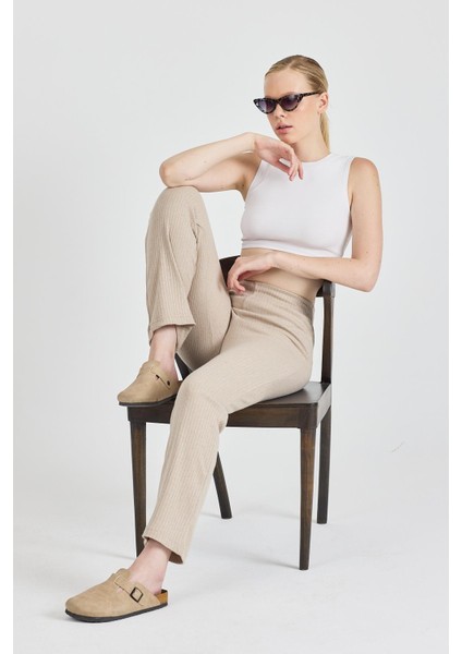 Kadın Vizon Yüksek Bel Fitilli Bol Paça Günlük Ince Eşofman Altı Pijama modelleri