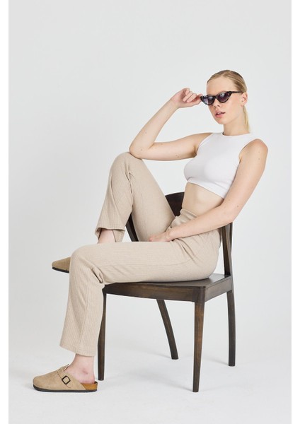 Kadın Vizon Yüksek Bel Fitilli Bol Paça Günlük Ince Eşofman Altı Pijama indirimleri