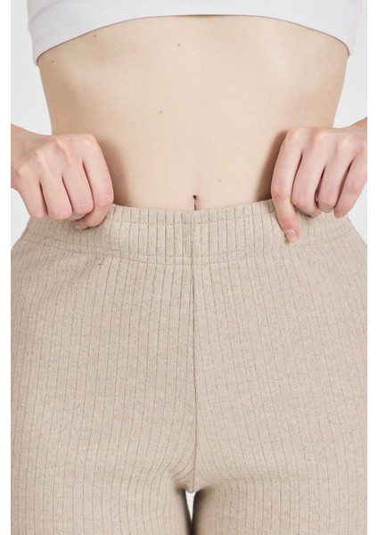 Kadın Vizon Yüksek Bel Fitilli Bol Paça Günlük Ince Eşofman Altı Pijama