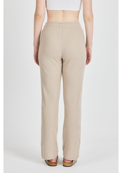 Kadın Vizon Yüksek Bel Fitilli Bol Paça Günlük Ince Eşofman Altı Pijama