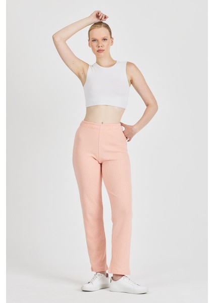 Kadın Yavruağzı Yüksek Bel Fitilli Bol Paça Günlük Ince Eşofman Altı Pijama