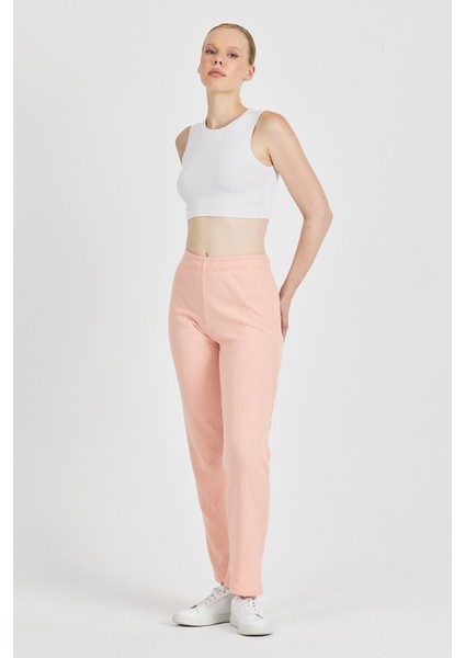 Kadın Yavruağzı Yüksek Bel Fitilli Bol Paça Günlük Ince Eşofman Altı Pijama modelleri