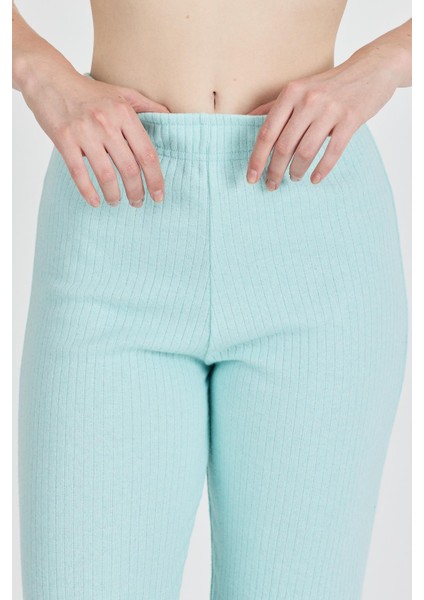 Kadın Su Yeşili Yüksek Bel Fitilli Bol Paça Günlük Ince Eşofman Altı Pijama indirimleri