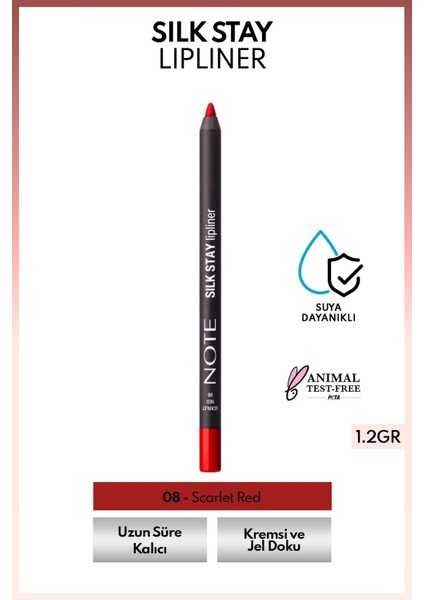 Silk Stay Lipliner Suya Dayanıklı Ipeksi Dudak Kalemi - 08 Scarlet Red - Kırmızı