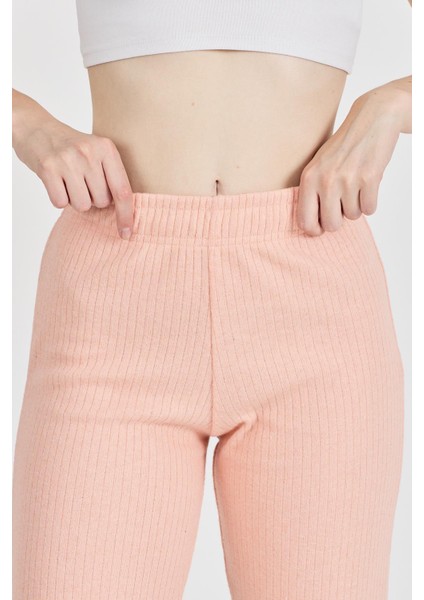 Kadın Yavruağzı Yüksek Bel Fitilli Bol Paça Günlük Ince Eşofman Altı Pijama