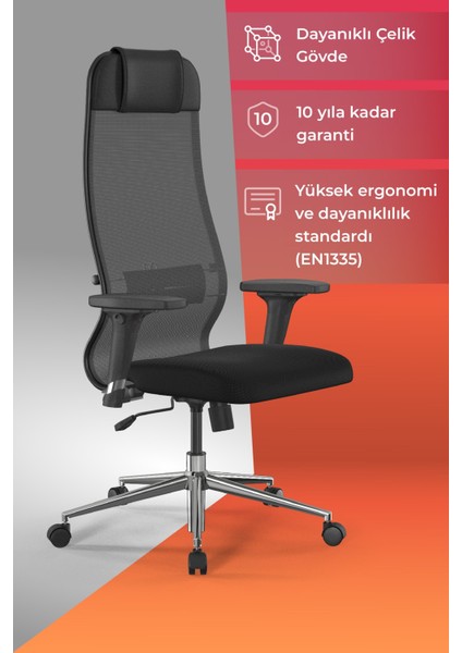 Sit 10 Ofis Koltuğu | Ayarlanabilir Kolçaklı, Fileli Ayarlanabilir, Siyah, Bilgisayar Sandalyesi -13E.D.1.2A2