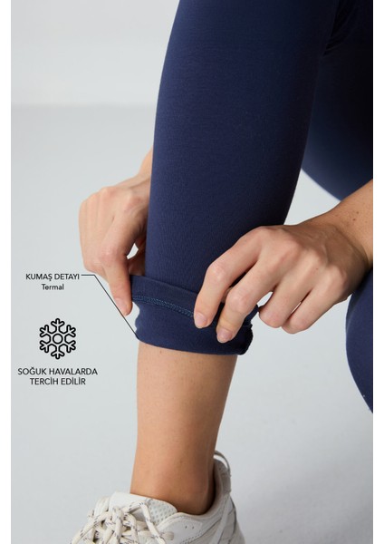 İndigo Yüksek Bel Termal Slim Fit Dar Paça Kadın Tayt - 94577