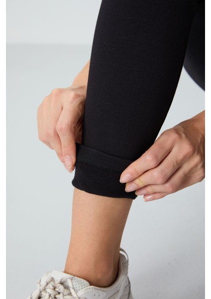 Siyah Yüksek Bel Termal Slim Fit Dar Paça Kadın Tayt - 94577