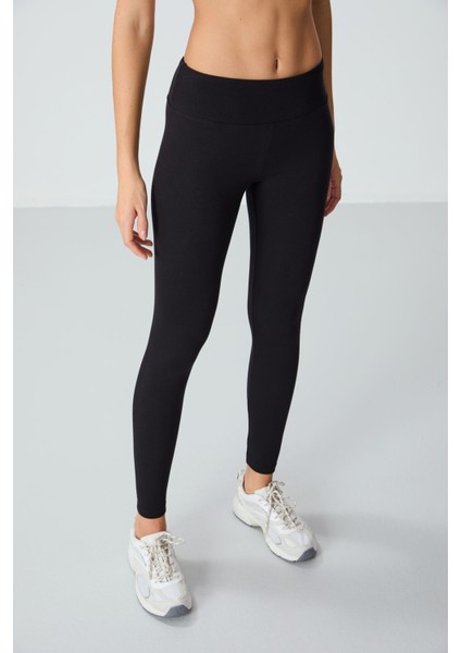 Siyah Yüksek Bel Termal Slim Fit Dar Paça Kadın Tayt - 94577
