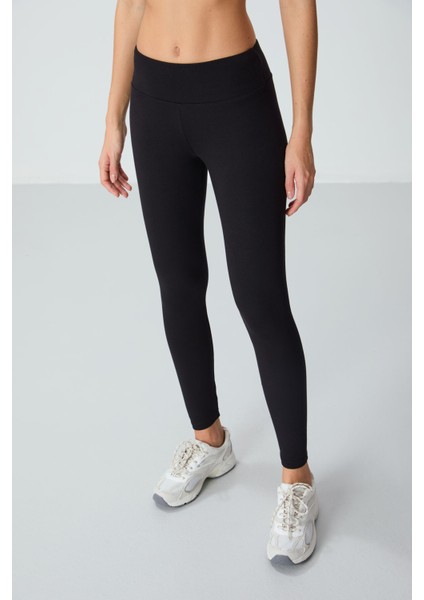 Siyah Yüksek Bel Termal Slim Fit Dar Paça Kadın Tayt - 94577