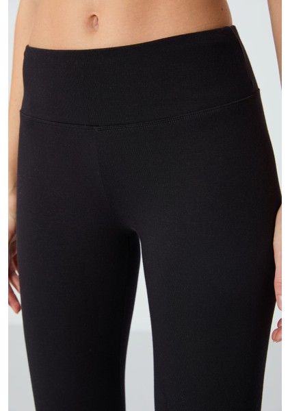 Siyah Yüksek Bel Termal Slim Fit Dar Paça Kadın Tayt - 94577