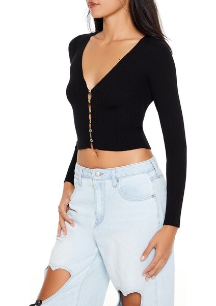 Crop Düğmeli Hırka