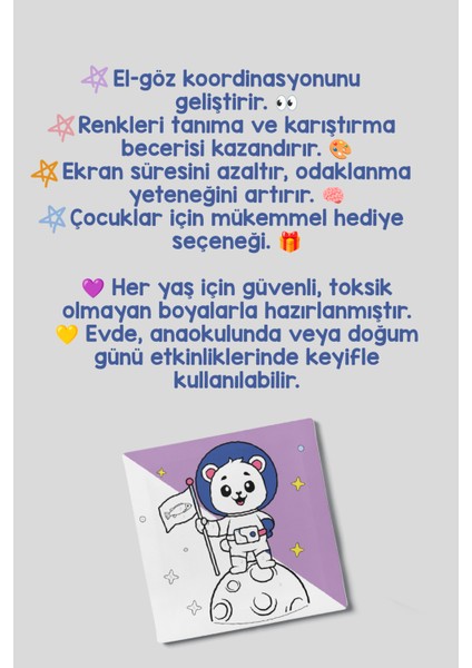 Uzaylı Ayı Temalı Çocuk Tuval Boyama Seti | Tuval + 6 Renk Akrilik Boya + Fırça indirimleri