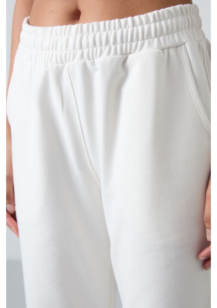 Ekru Cepli Yüksek Bel Rahat Form Lastik Paça Kadın Eşofman Alt - 94583