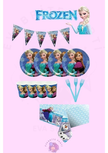 Frozen Elsa Temalı Ekonomik 16 Kişilik Doğum Günü Parti Seti - Elsa Konsept Parti Süsü