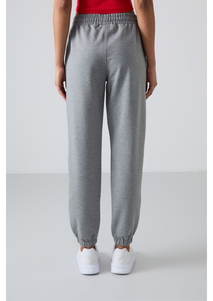 Gri Melanj Cepli Yüksek Bel Rahat Form Lastik Paça Kadın Eşofman Alt - 94583