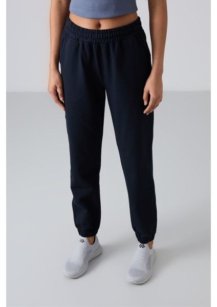 Lacivert Cepli Yüksek Bel Rahat Form Lastik Paça Kadın Eşofman Alt - 94583