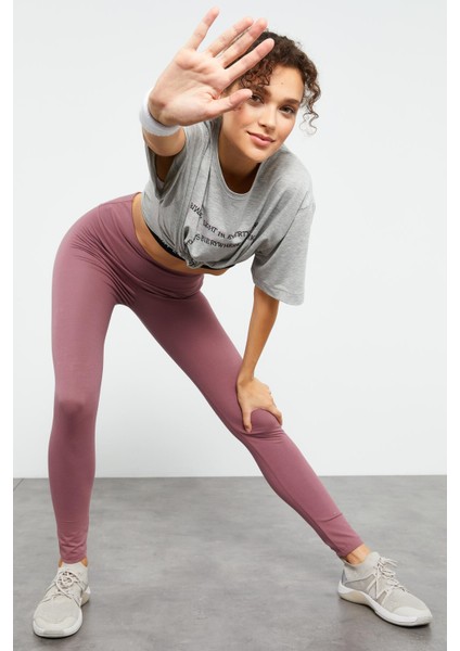 Gül Kurusu Yüksek Bel Toparlayıcı Slim Fit Dar Paça Kadın Tayt - 94011