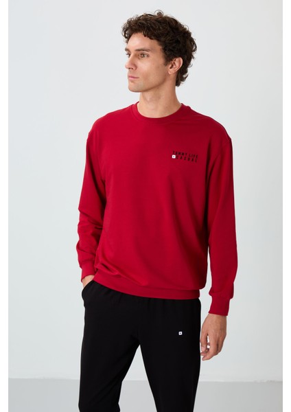 Kırmızı - Siyah Casual O Yaka Lastik Paça Pamuklu Erkek Oversize Eşofman Takımı - 85120