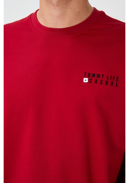 Kırmızı - Siyah Casual O Yaka Lastik Paça Pamuklu Erkek Oversize Eşofman Takımı - 85120