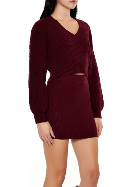 Örgü Desenli Crop Kazak