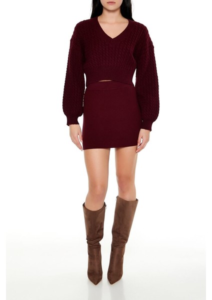 Örgü Desenli Crop Kazak fırsatları