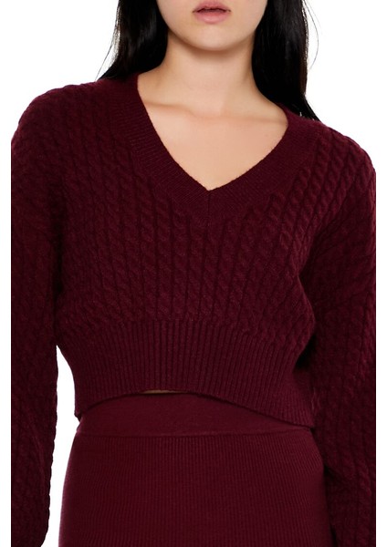 Örgü Desenli Crop Kazak indirimleri