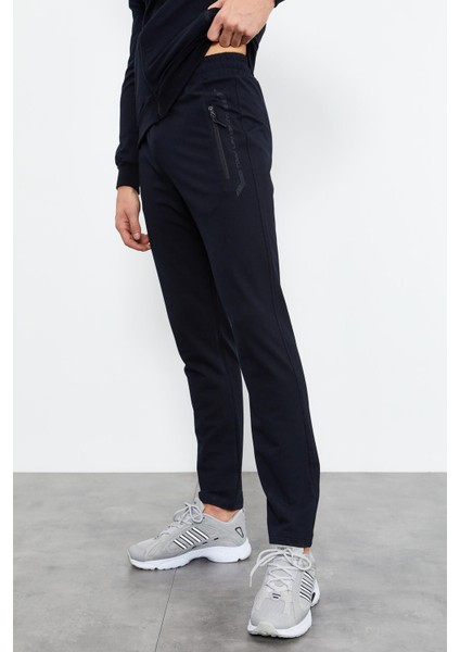 Lacivert Dik Yaka Fermuarlı Standart Kalıp Klasik Paça Erkek Eşofman Takımı - 85152