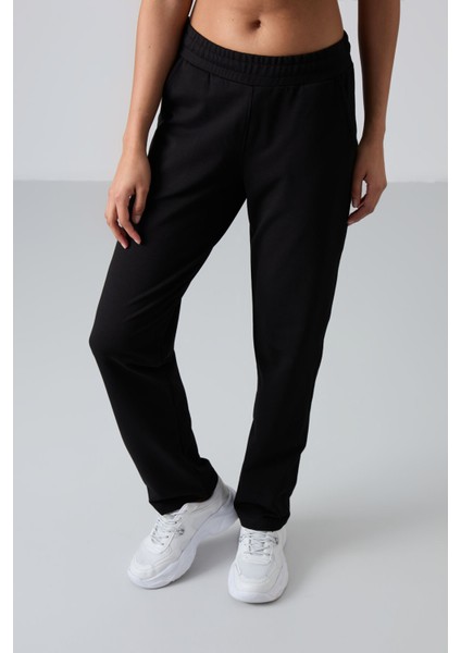 Siyah Yüksek Bel Cepli Rahat Form Klasik Paça Kadın Eşofman Alt - 94584