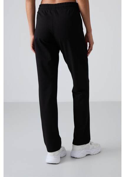 Siyah Yüksek Bel Cepli Rahat Form Klasik Paça Kadın Eşofman Alt - 94584