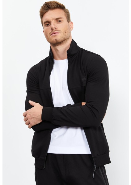 Siyah Dik Yaka Fermuarlı Standart Kalıp Klasik Paça Erkek Eşofman Takımı - 85152