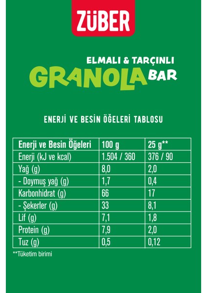 Granola Bar Elmalı Tarçınlı 25G X15 Adet fiyatları