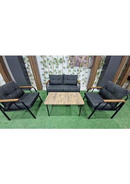 Erciyes Bahçe Mobilya Takımı Metal Kanepe Koltuk Takımı - 2+1+1 + Sehpa
