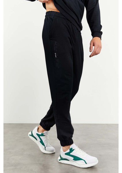 Lacivert Kapüşonlu Kanguru Cep Lastik Paça Erkek Oversize Eşofman Takımı - 85117