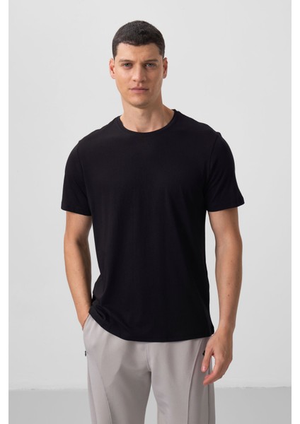 Siyah Erkek Basic Kısa Kol Standart Kalıp O Yaka T-shirt - 87911