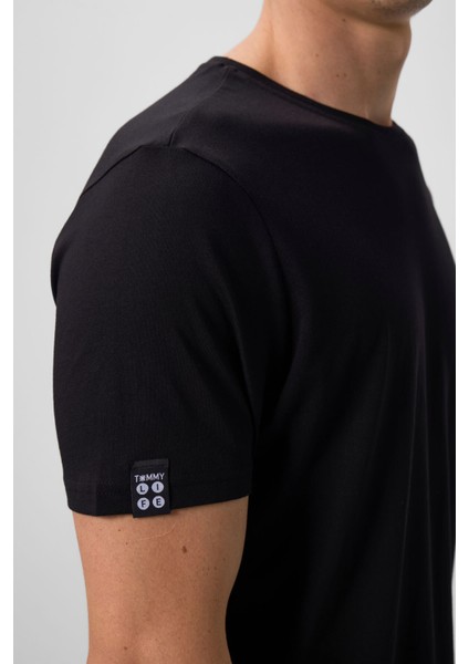 Siyah Erkek Basic Kısa Kol Standart Kalıp O Yaka T-shirt - 87911