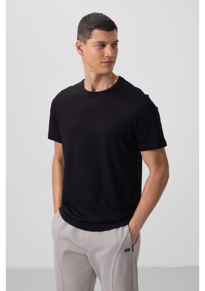 Siyah Erkek Basic Kısa Kol Standart Kalıp O Yaka T-shirt - 87911