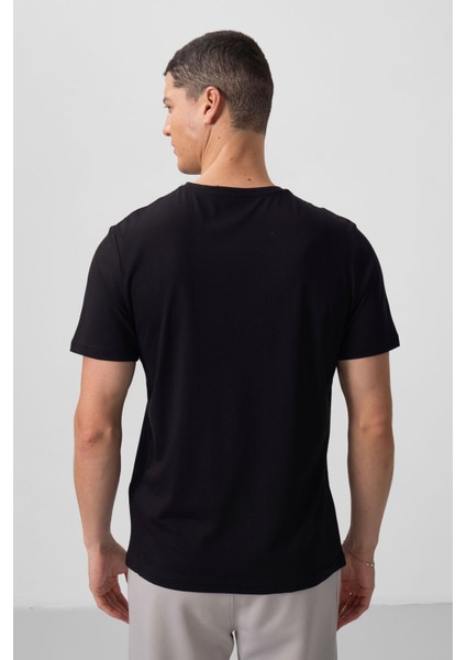 Siyah Erkek Basic Kısa Kol Standart Kalıp O Yaka T-shirt - 87911