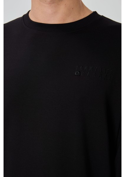 Siyah Casual O Yaka Lastik Paça Pamuklu Erkek Oversize Eşofman Takımı - 85120