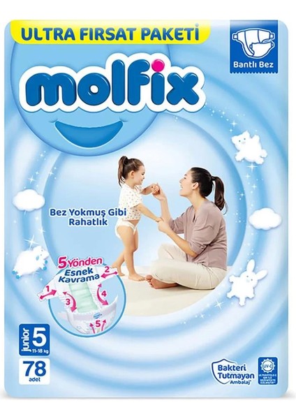 Bfs Molfix Bebek Bezi Ultra Fırsat Paketi 5 Beden 11-18 kg 78 Adet