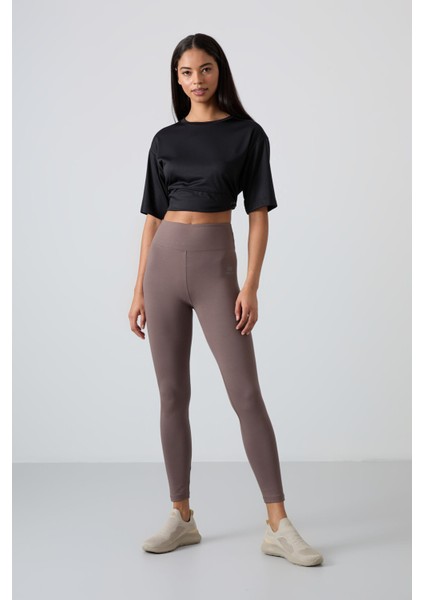 Kahverengi Yüksek Bel Toparlayıcı Slim Fit Dar Paça Kadın Tayt - 94011