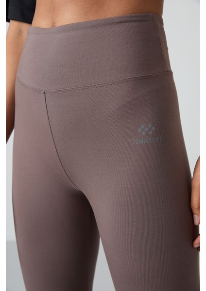 Kahverengi Yüksek Bel Toparlayıcı Slim Fit Dar Paça Kadın Tayt - 94011