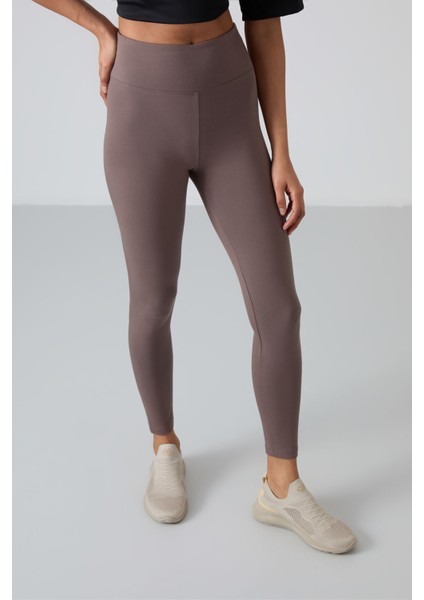 Kahverengi Yüksek Bel Toparlayıcı Slim Fit Dar Paça Kadın Tayt - 94011