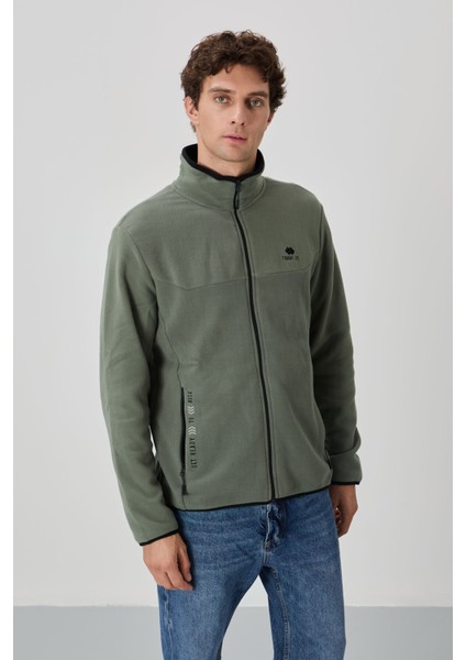 Çağla Yazı Nakışlı Dik Yaka Fermuarlı Standart Kalıp Erkek Sweatshirt Polar - 87992