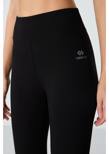Siyah Yüksek Bel Slim Fit Dar Paça Kadın Kapri Tayt - 93097