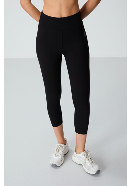 Siyah Yüksek Bel Slim Fit Dar Paça Kadın Kapri Tayt - 93097
