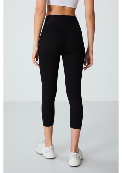 Siyah Yüksek Bel Slim Fit Dar Paça Kadın Kapri Tayt - 93097