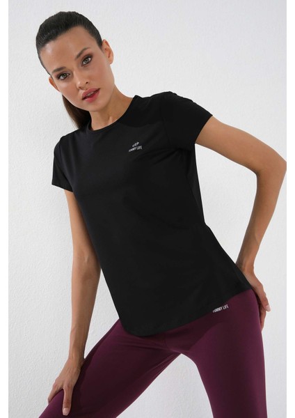 Siyah Basic Kısa Kol Standart Kalıp O Yaka Kadın T-Shirt - 97144