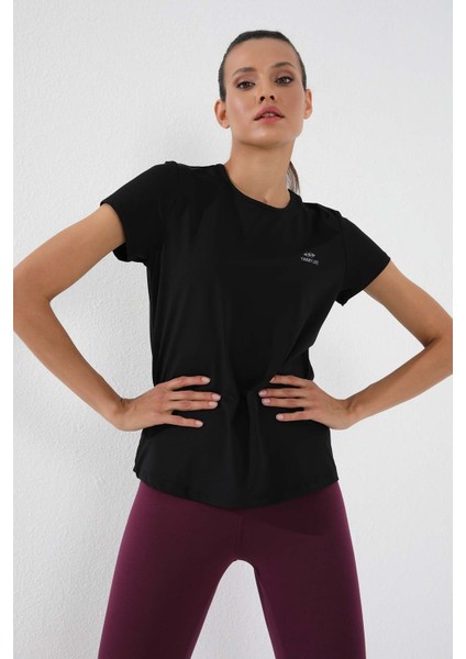 Siyah Basic Kısa Kol Standart Kalıp O Yaka Kadın T-Shirt - 97144